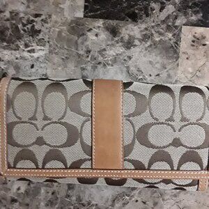 EUC Coach Logo Bifold Wallet Canvas Leather Trim